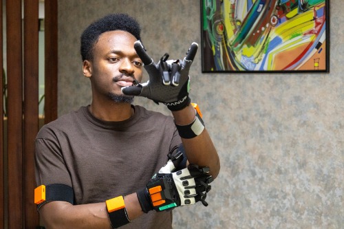 Elly showcasing the motion capture system