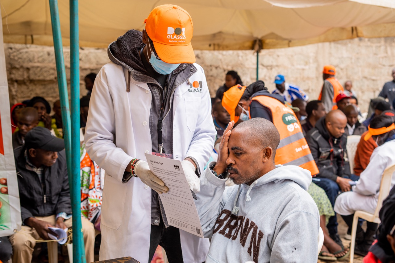 A participant undergoing the eye test