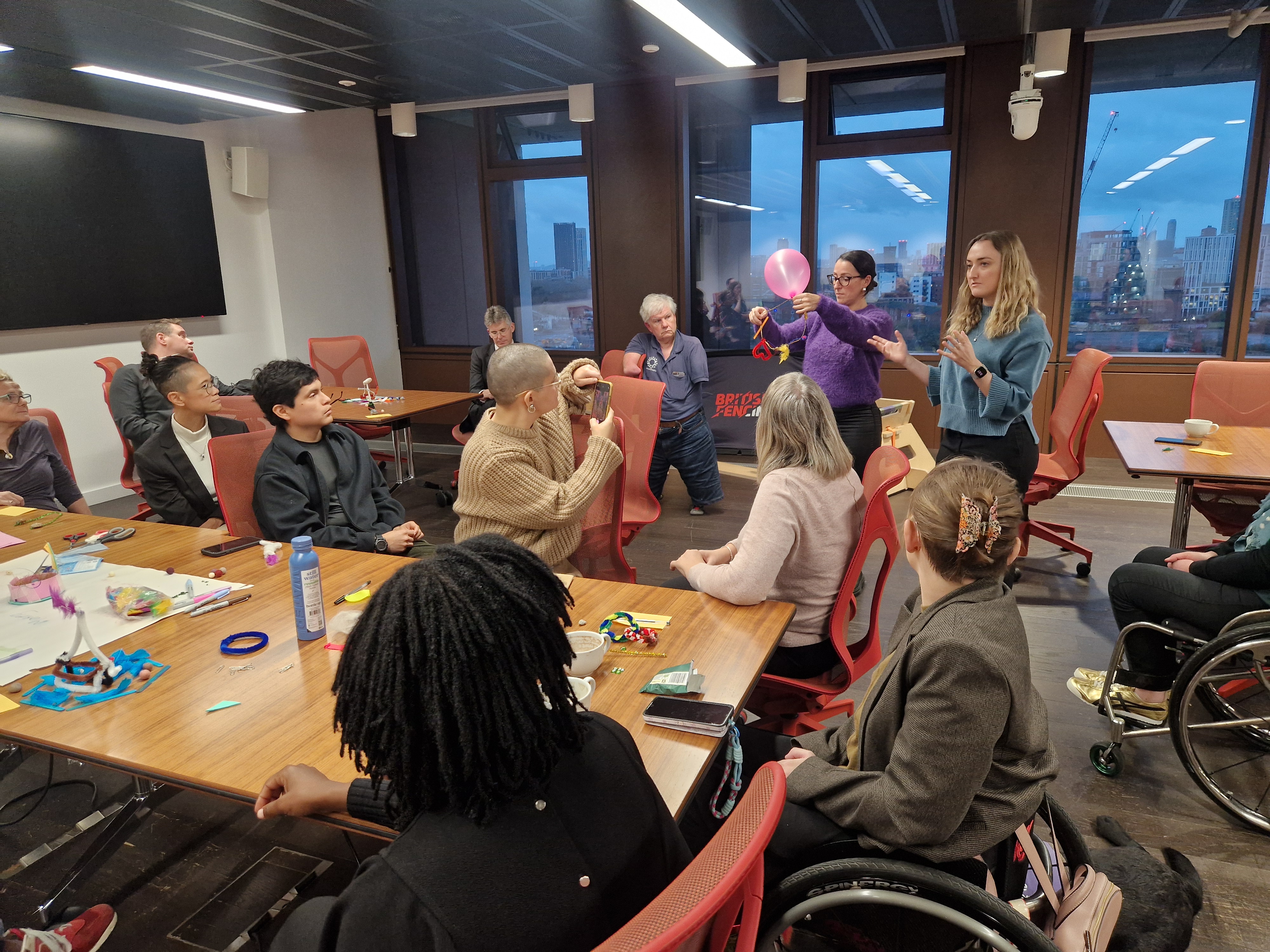 Storytelling workshop groups sharing their thinking exploring representation