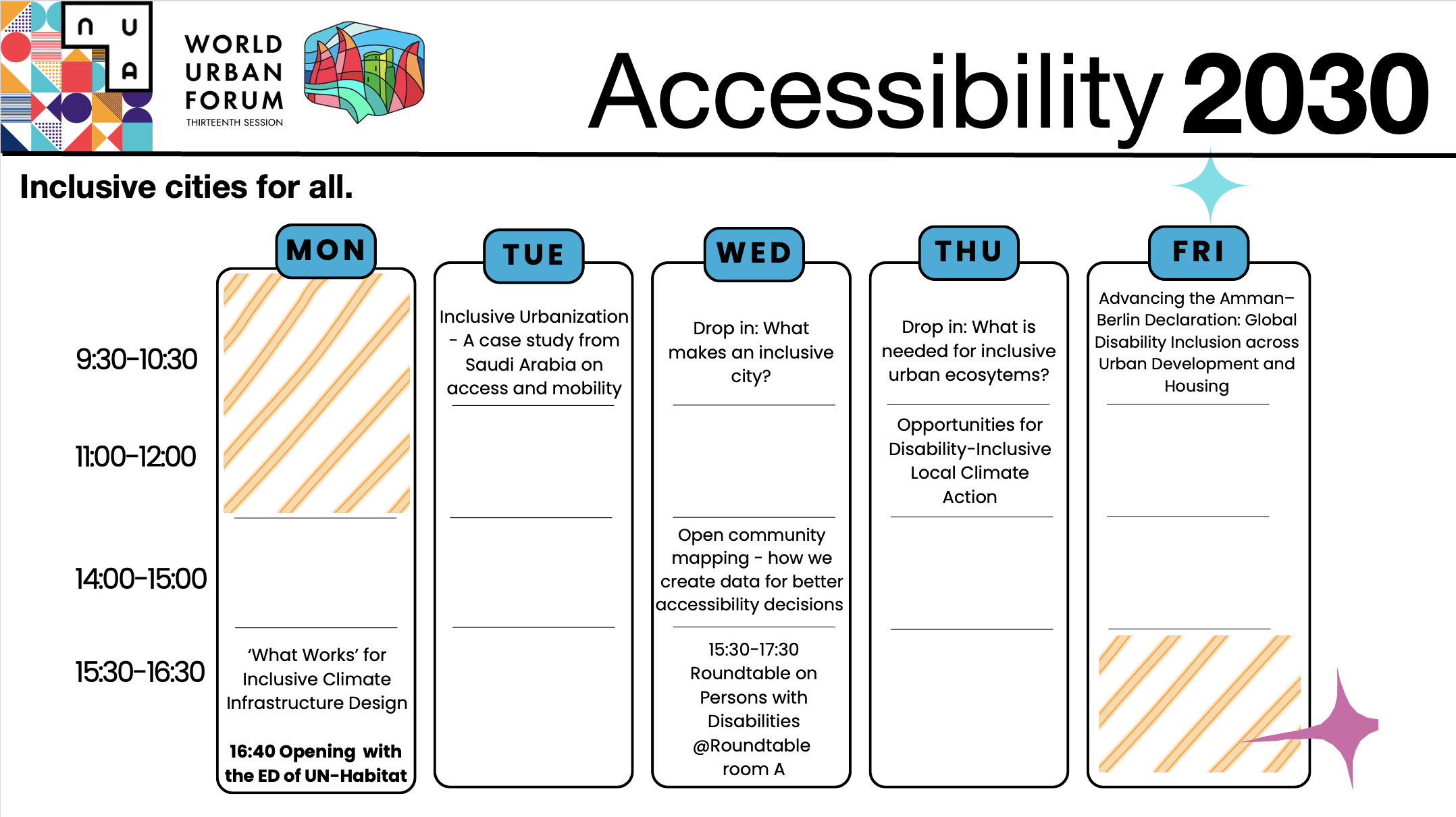 Image of the schedule of events at the the Accessibility 2030 pavilion