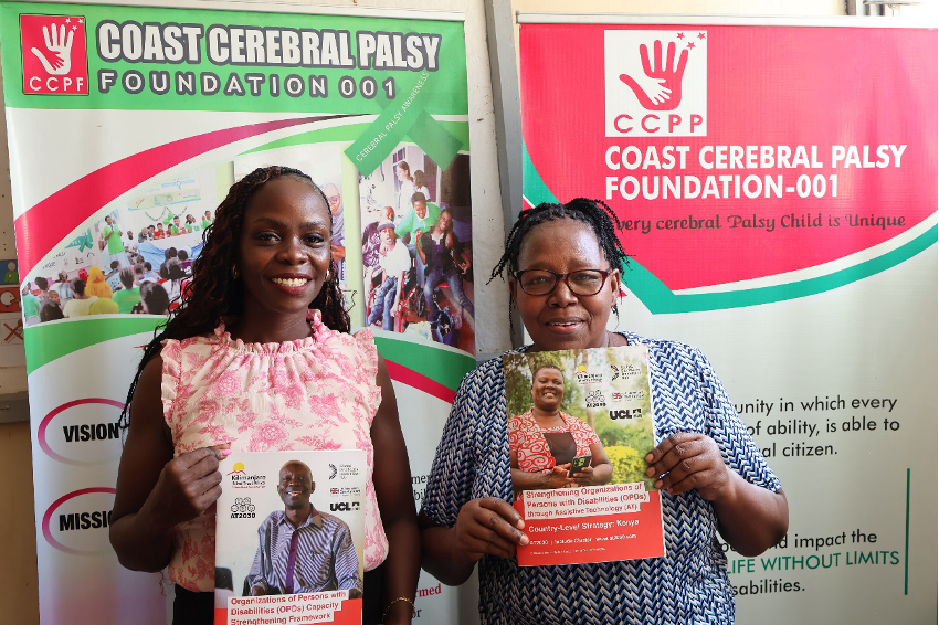 Pictured on the right is Teresia Wamboi, Founder of the Cerebral Palsy Foundation, alongside her colleague Linda Geno, who trains youth with disabilities in digital skills development.