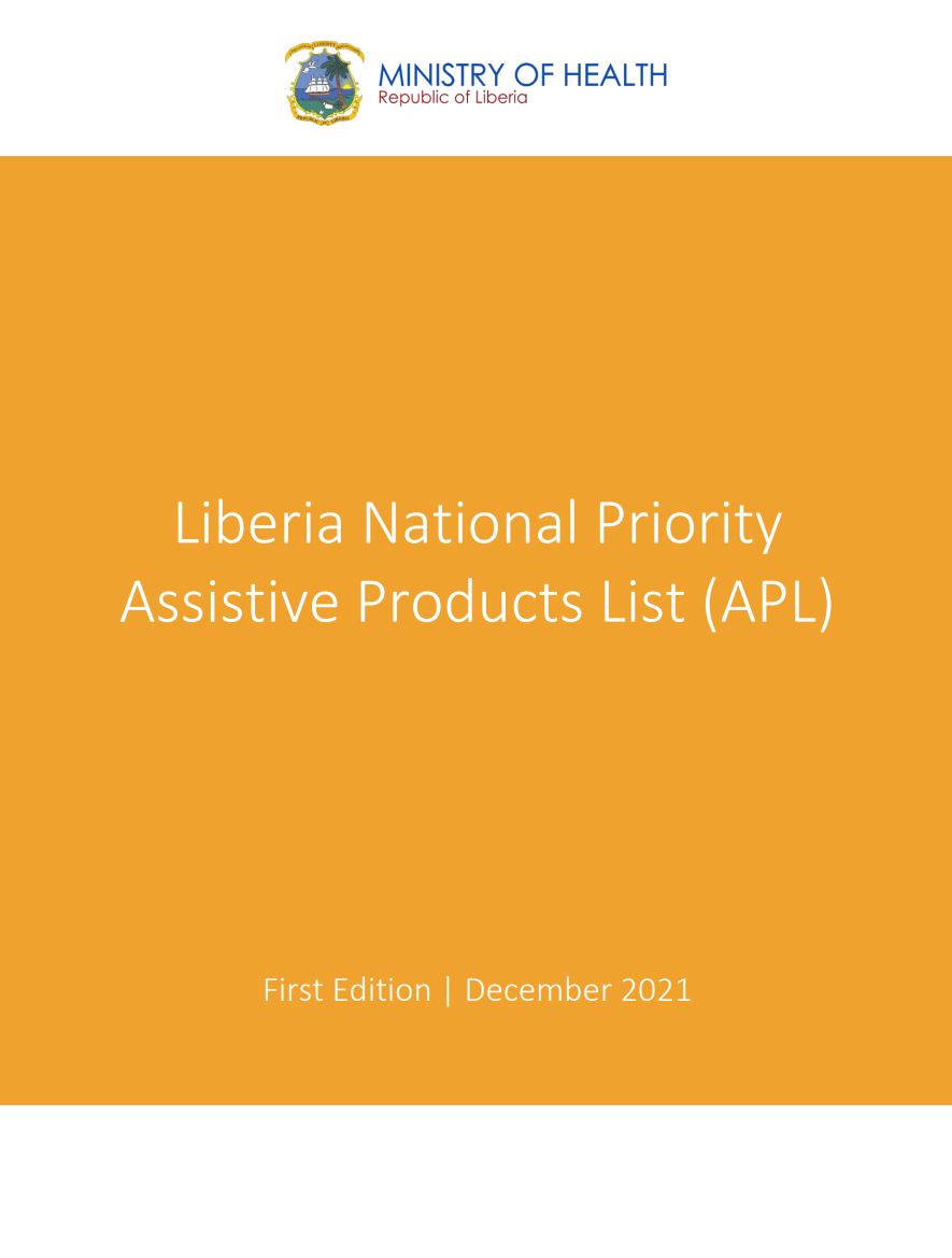 Front cover of publication: Liberia National Priority Assistive Products List (APL) Cover Image